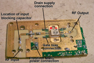 Annotated picture showing the connection points of
                the amplifier